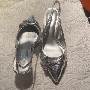Style & Co. Metallic Silver Pointed Slingback pumps with Buckles